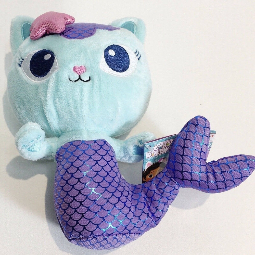 Gabby Dollhouse MerCat Plush Toy Aqua Purple Mermaid‎ Cat Stuffed Animal New